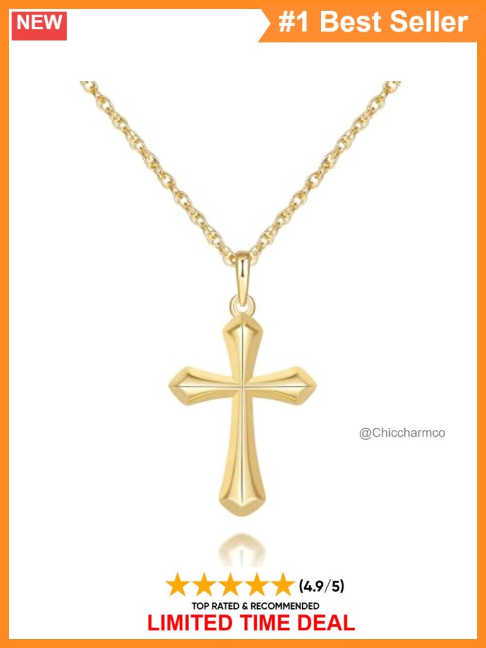 14K Gold Plated Cross Pendant Necklace Women Singapore Chain 25mm